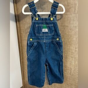 Vintage liberty Dark Blue Denim Kids Overalls with Green Accent